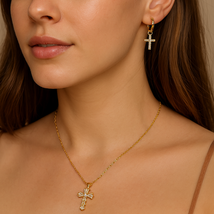 🎁(Collar + Pendientes de Regalo) “Cruz de Luz”